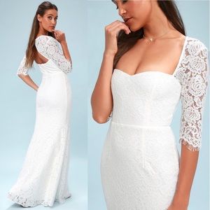 NWT Lulu’s Belinda White Lace Maxi Dress